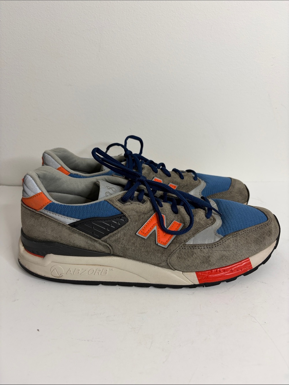 J. Crew New Balance 998 Shoes Mens US 11.5 Blue Gray Orange Made in USA Sneakers